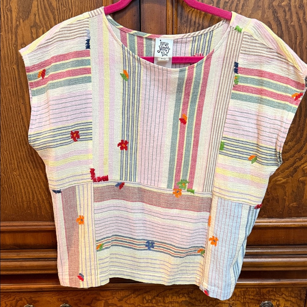 Ivy Jane Multicolor Striped Top with embroidery Size S/M